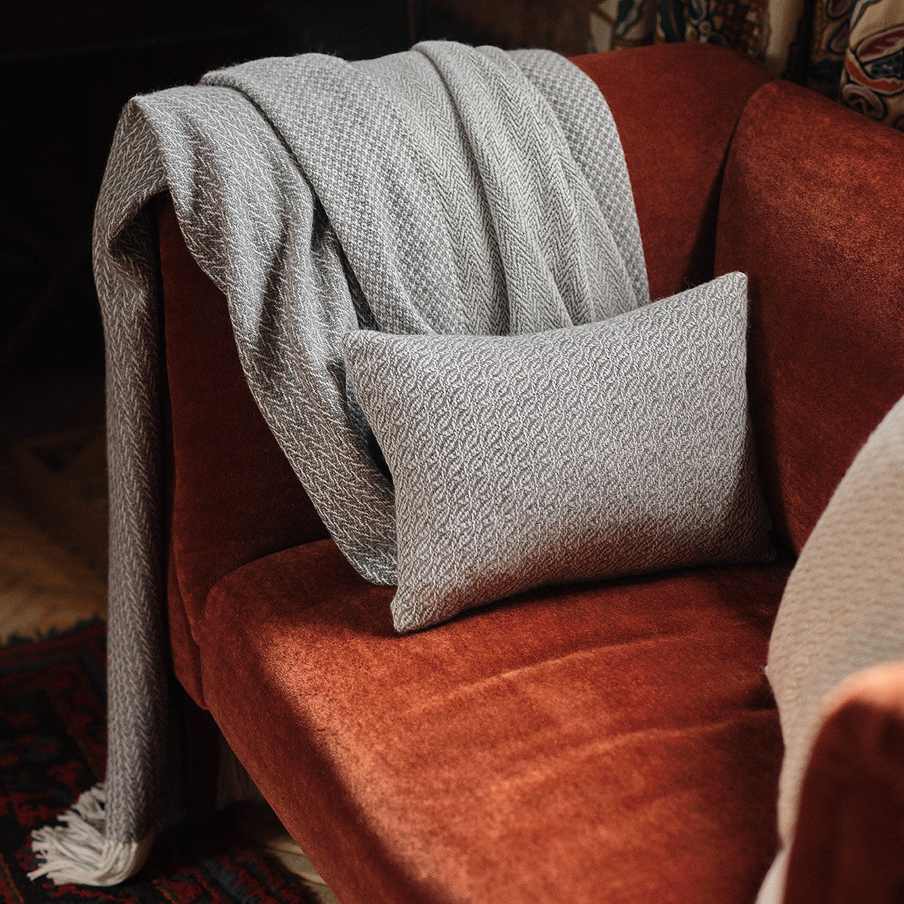 Araminta Campbell Grey Alpaca Oblong Cushion