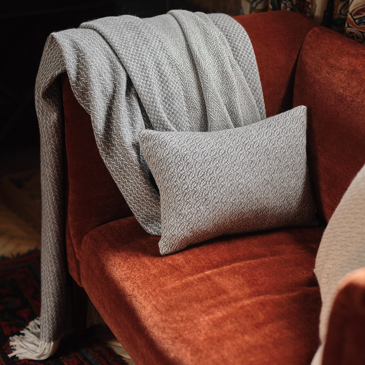 Araminta Campbell Grey Alpaca Woodland Inkcap Throw