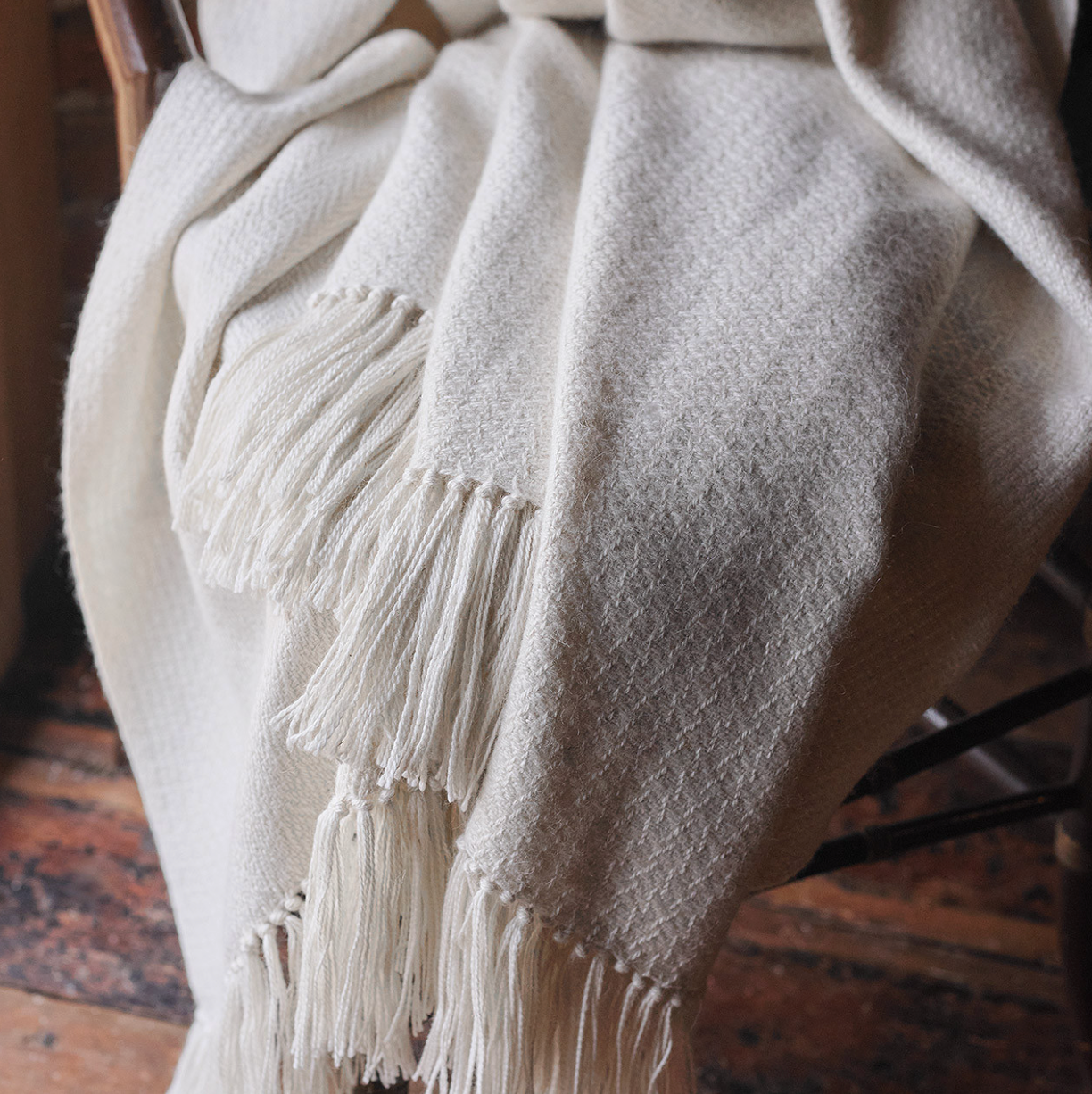 Araminta Campbell White Alpaca Woodland Inkcap Throw