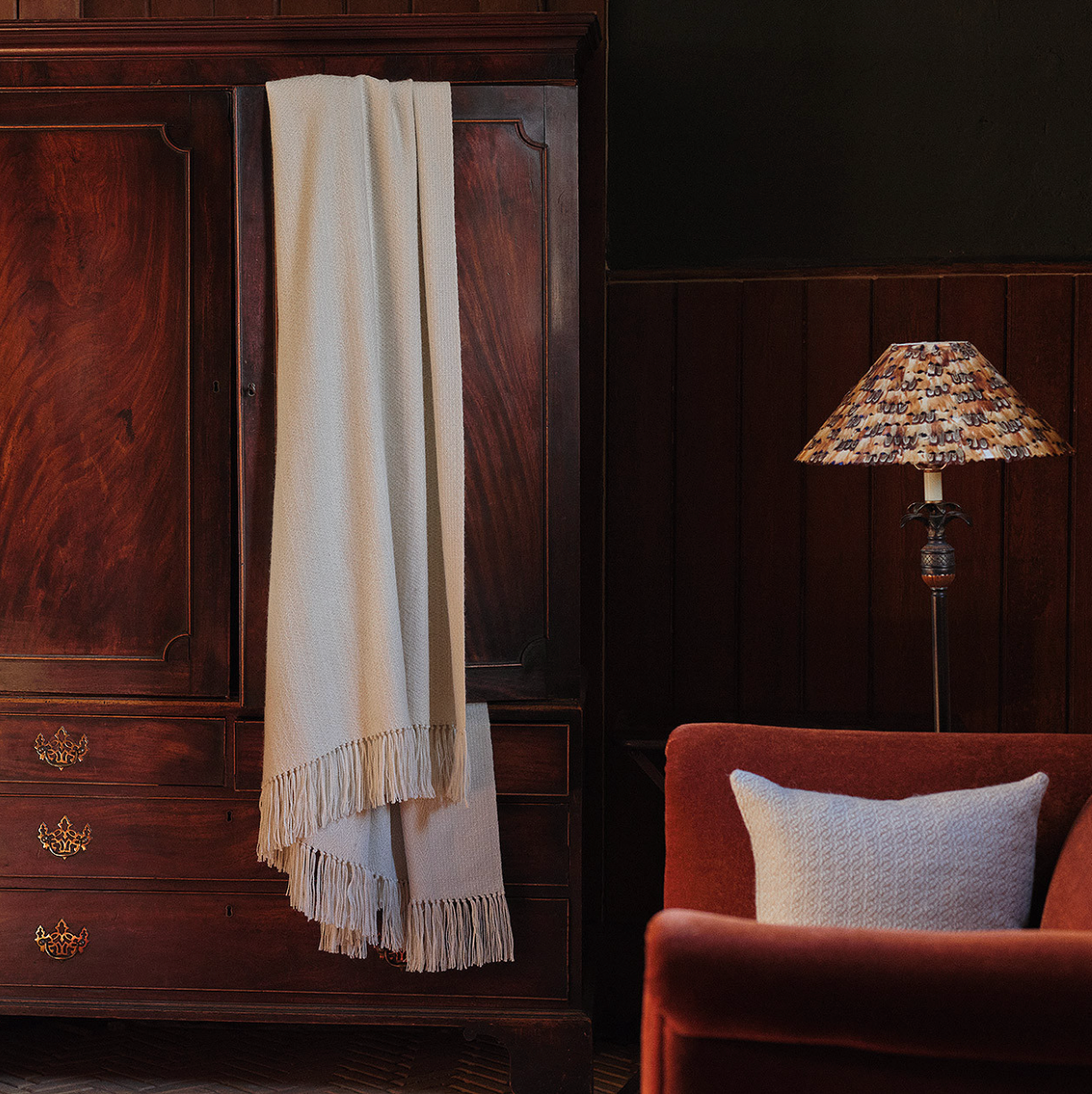 Araminta Campbell White Alpaca Woodland Inkcap Throw