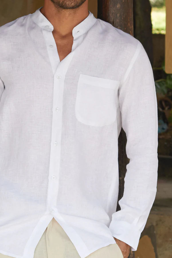 Aspiga Men's Linen Nehru Collar Shirt in White