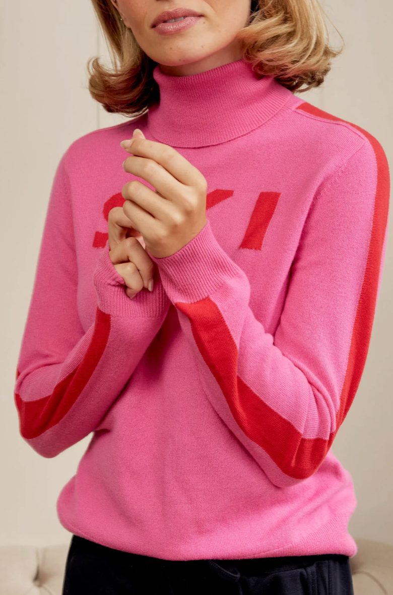 Aspiga Merino Wool Ski Star Motif Slim Polo Neck Jumper