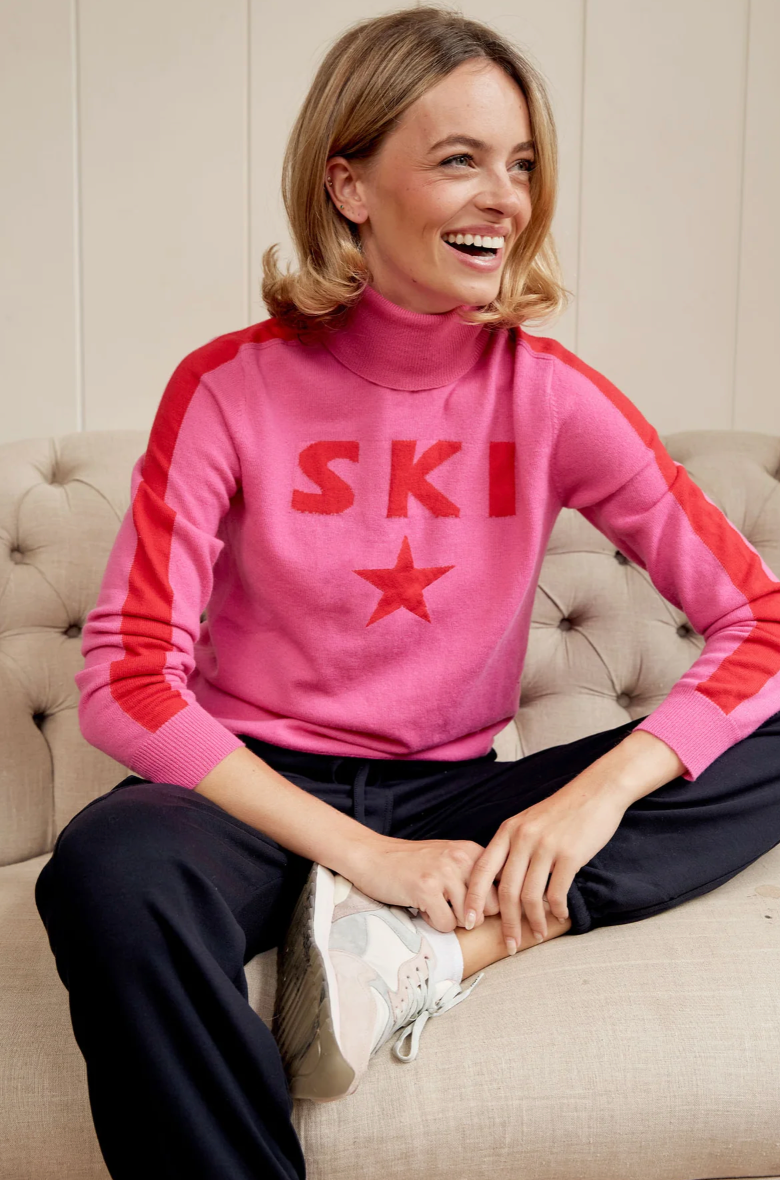 Aspiga Merino Wool Ski Star Motif Slim Polo Neck Jumper