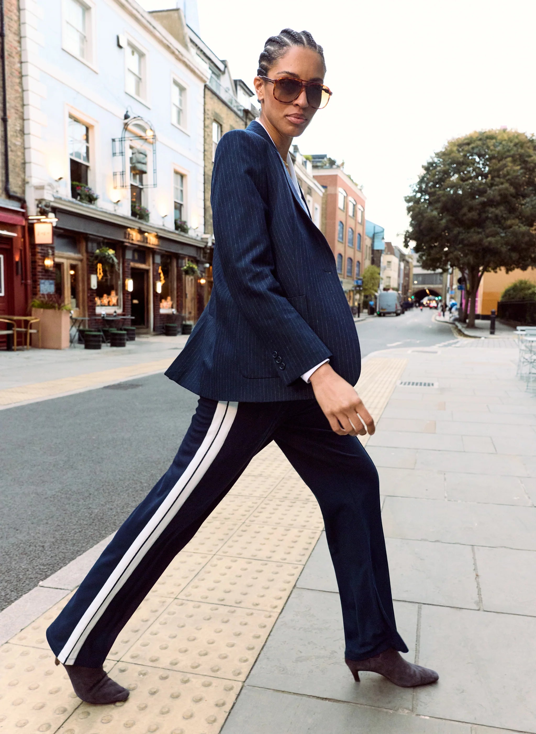 Baukjen Tippi 2.0 Side Stripe Trousers in Navy & White