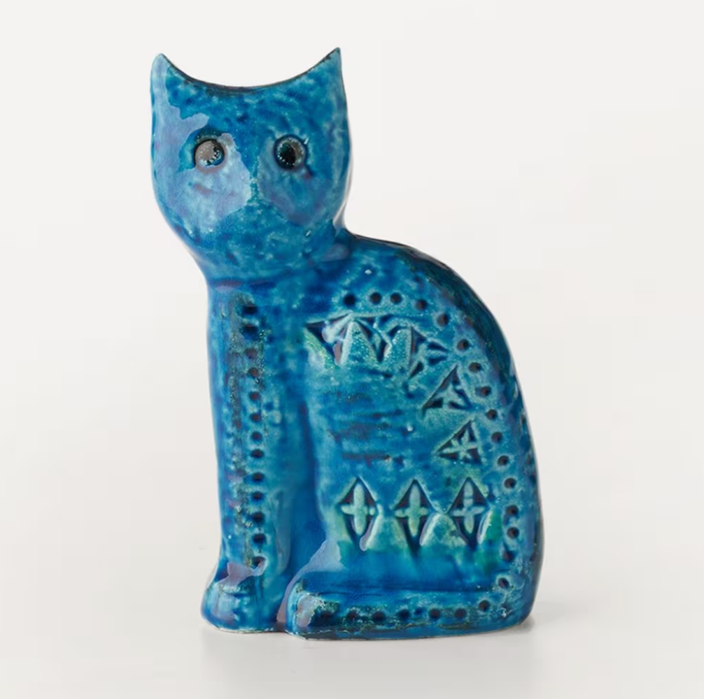 Bitossi Rimini Blu Ceramic Sitting Cat Figure