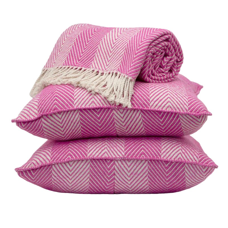 Conscious Convert Herringbone Organic Cotton Cushion Pink