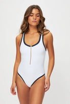 Heidi Klein Racerback Swimsuit in White & Navy