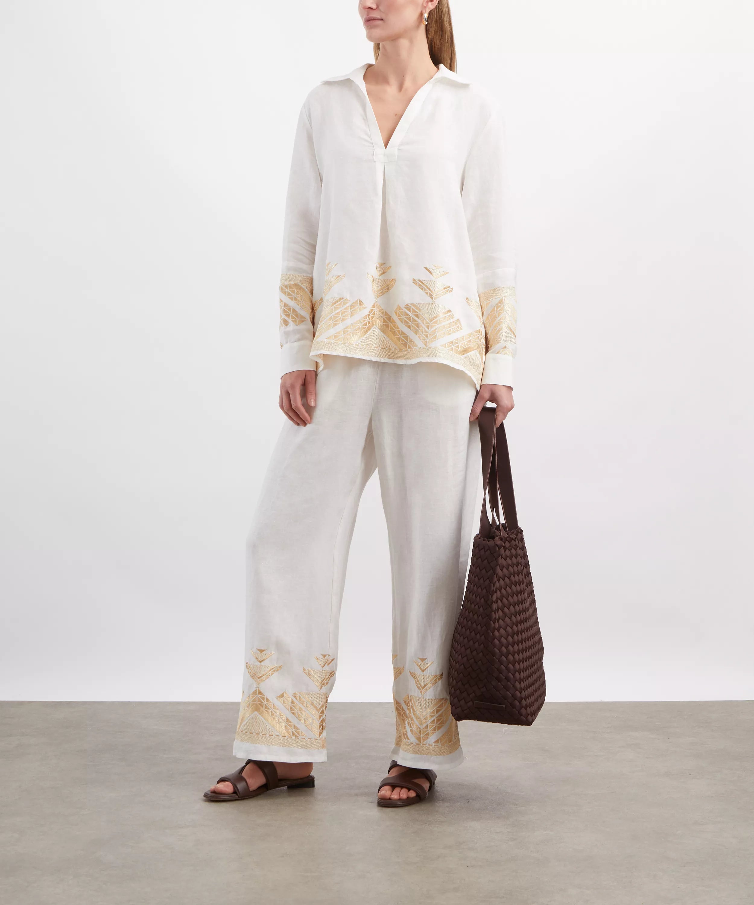 Kori Pyramids Linen Embroidered Blouse