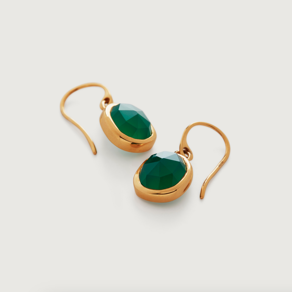 Monica Vinader Gold Vermeil Siren Wire Earrings with Green Onyx