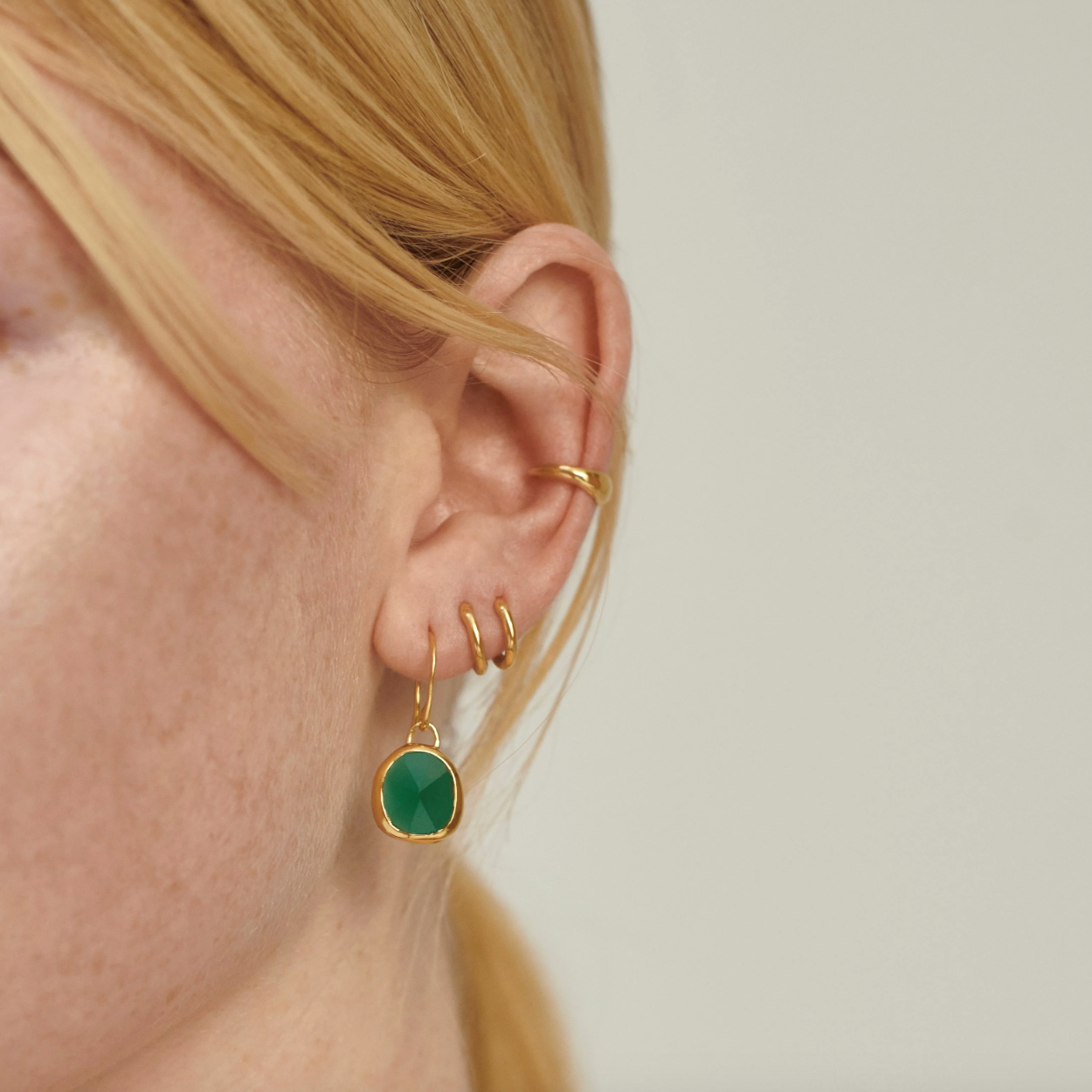 Monica Vinader Gold Vermeil Siren Wire Earrings with Green Onyx