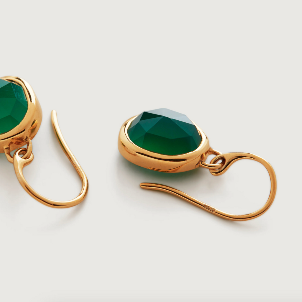 Monica Vinader Gold Vermeil Siren Wire Earrings with Green Onyx