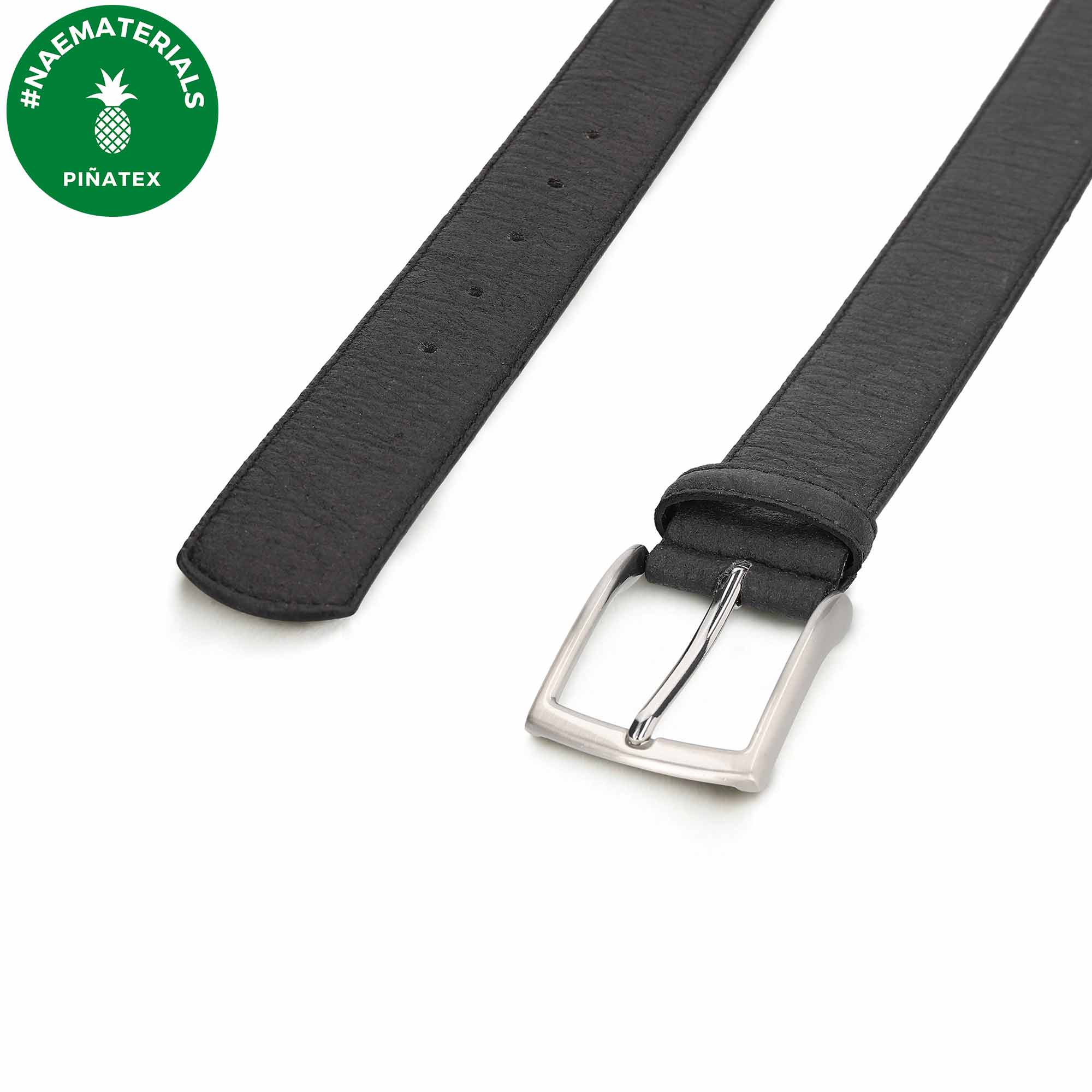 NAE Vegan Seva Black Men's Vegan Belt in Piñatex