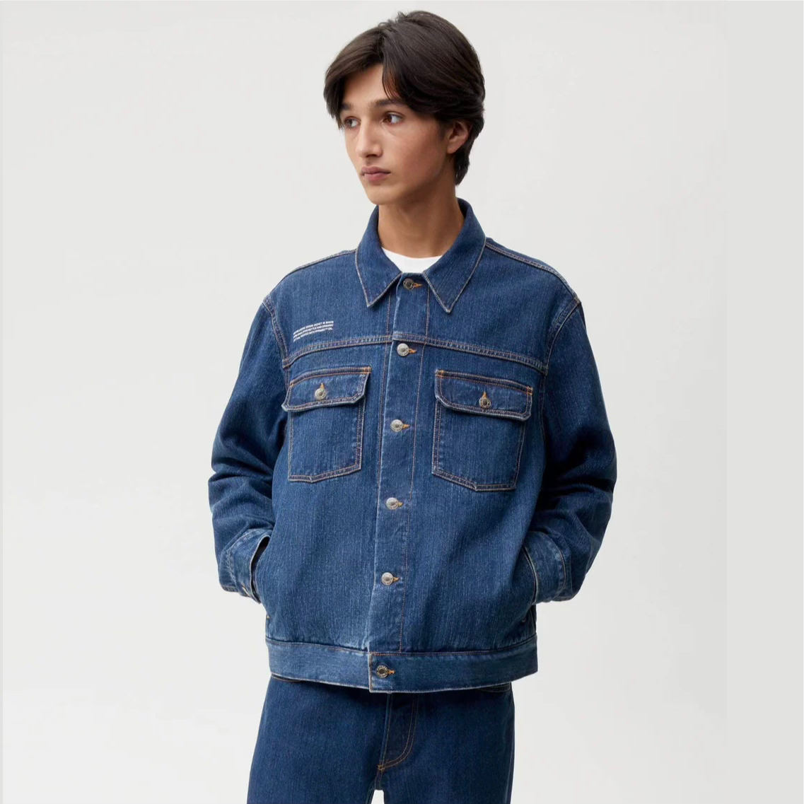 Pangaia Mens Mid Wash Nettle Denim Jacket