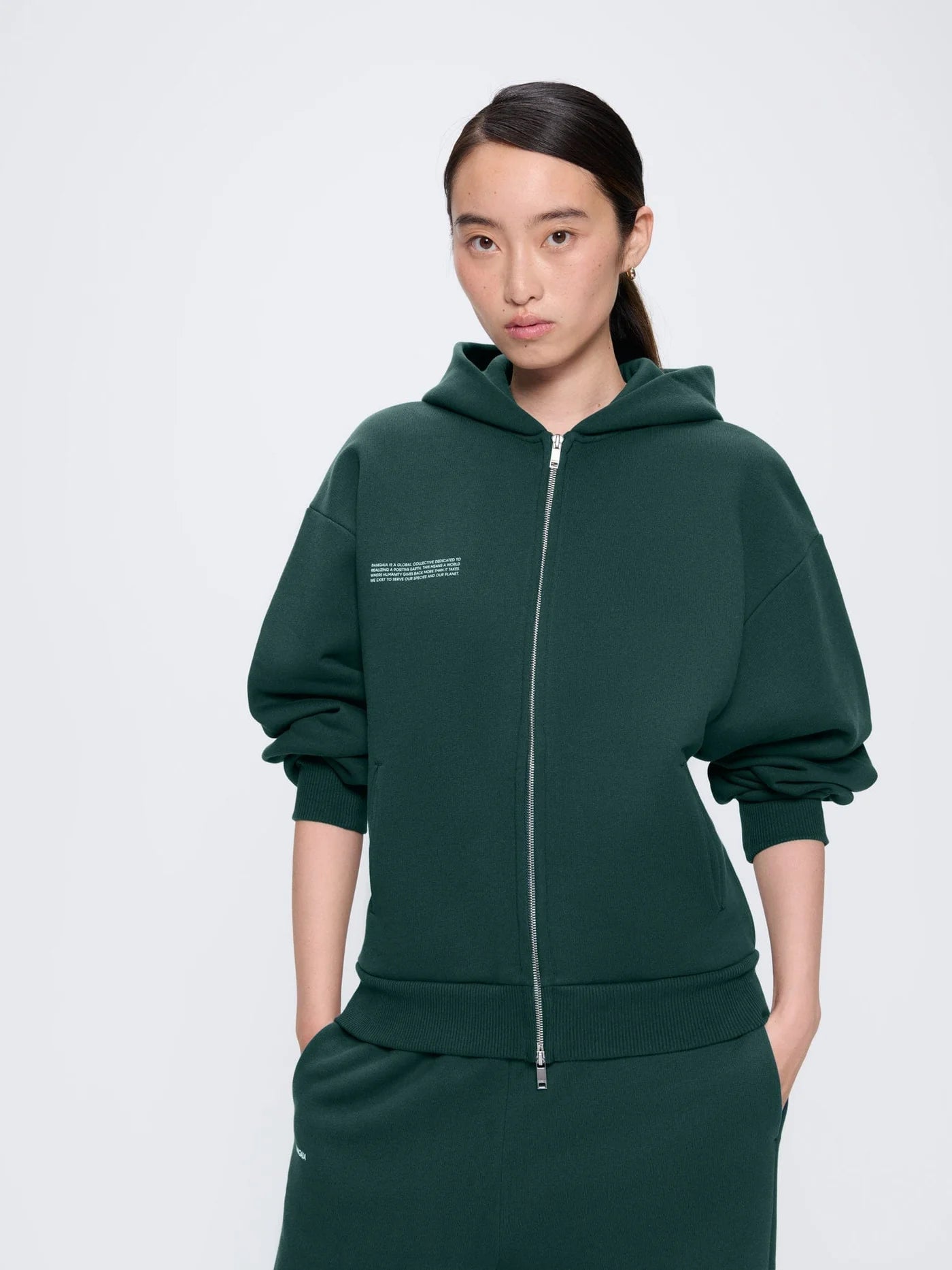 Pangaia Womens 365 Heavyweight Two-Way Zip-Through Hoodie - Foliage Green