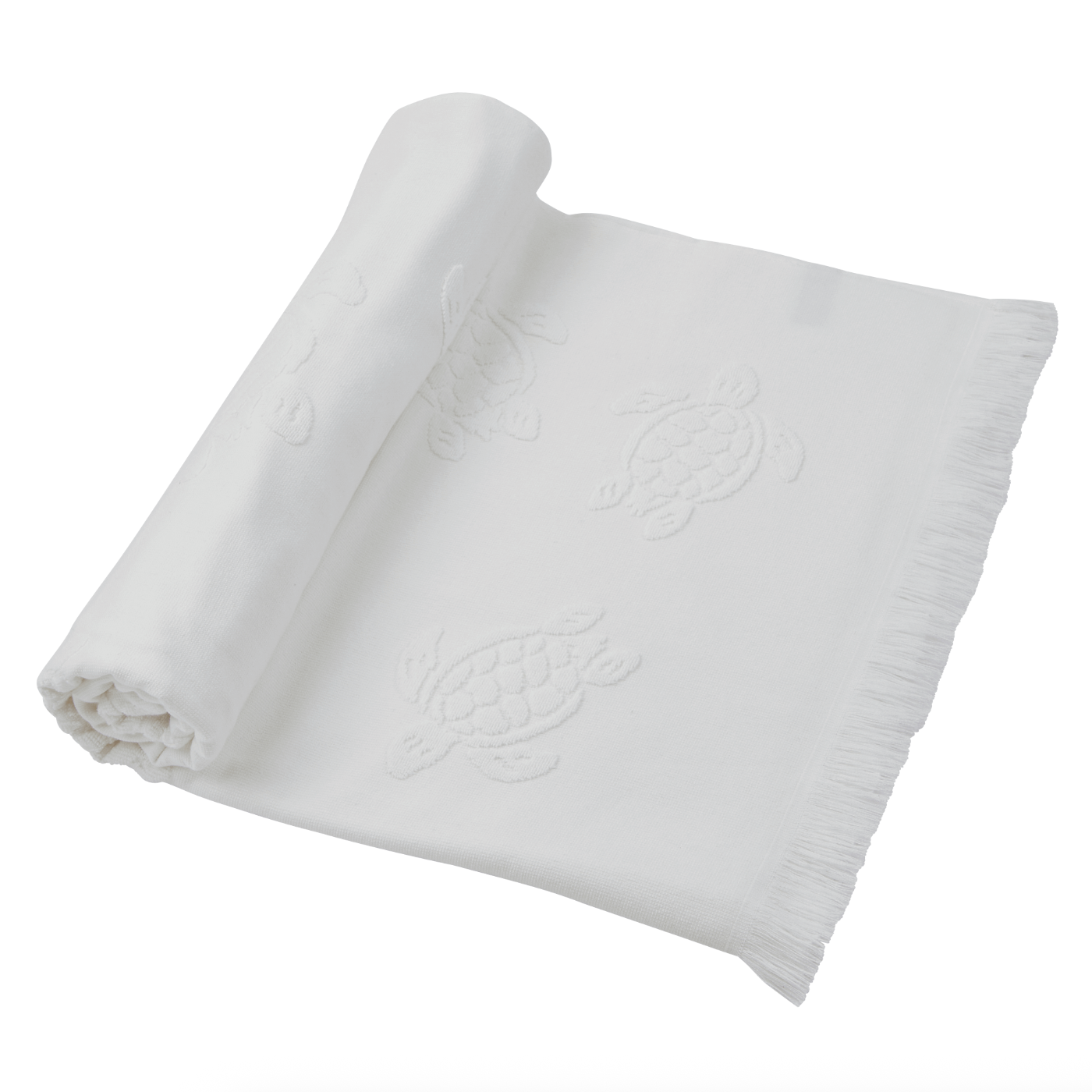 Vilebrequin Beach Towel In Organic Cotton Turtles Jacquard - White