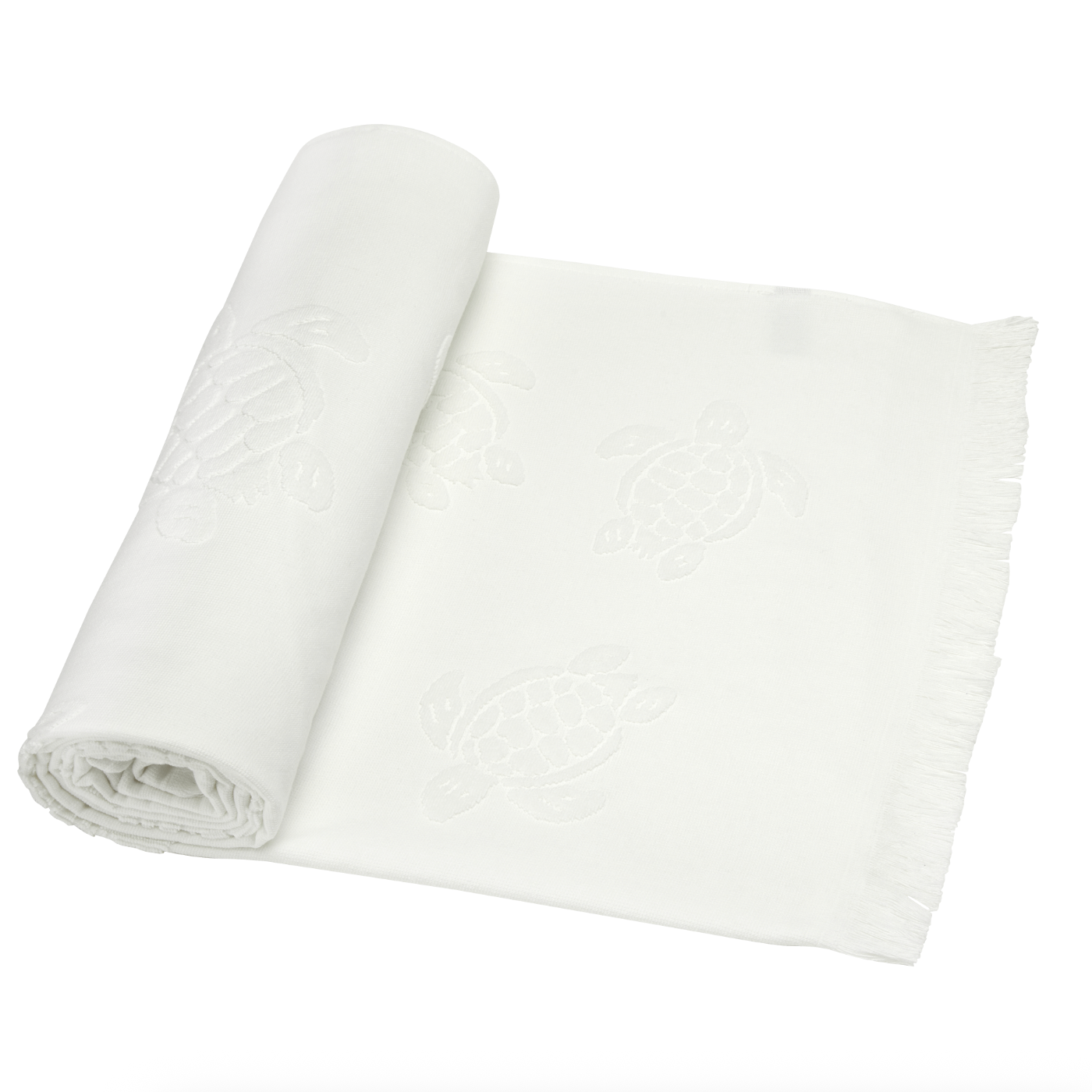 Vilebrequin Beach Towel In Organic Cotton Turtles Jacquard - White