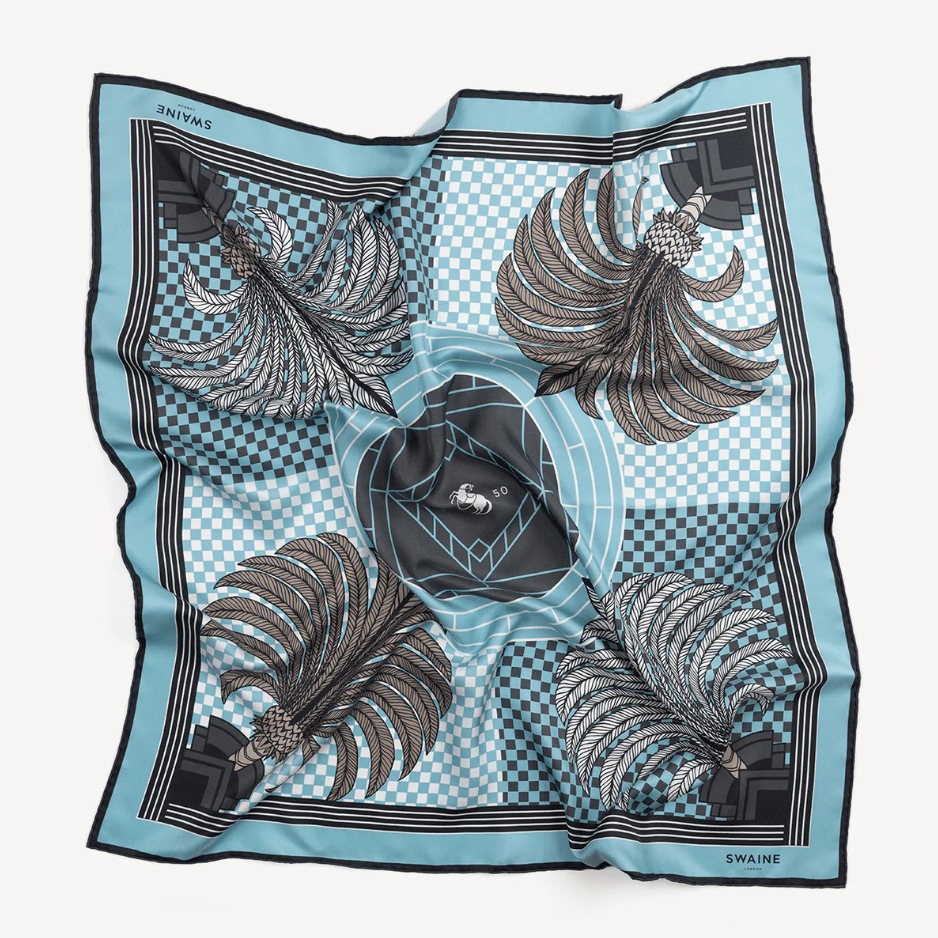 Swaine London Palm Tree Silk Scarf - Ice Blue