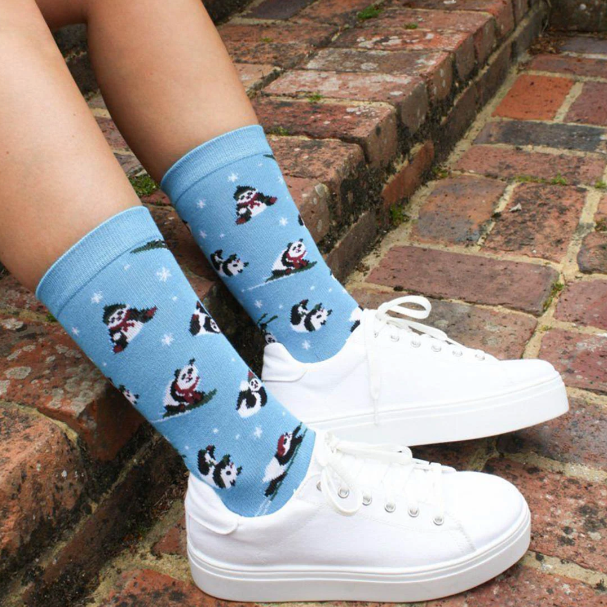 Swole Panda Blue Skiing Panda Bamboo Socks