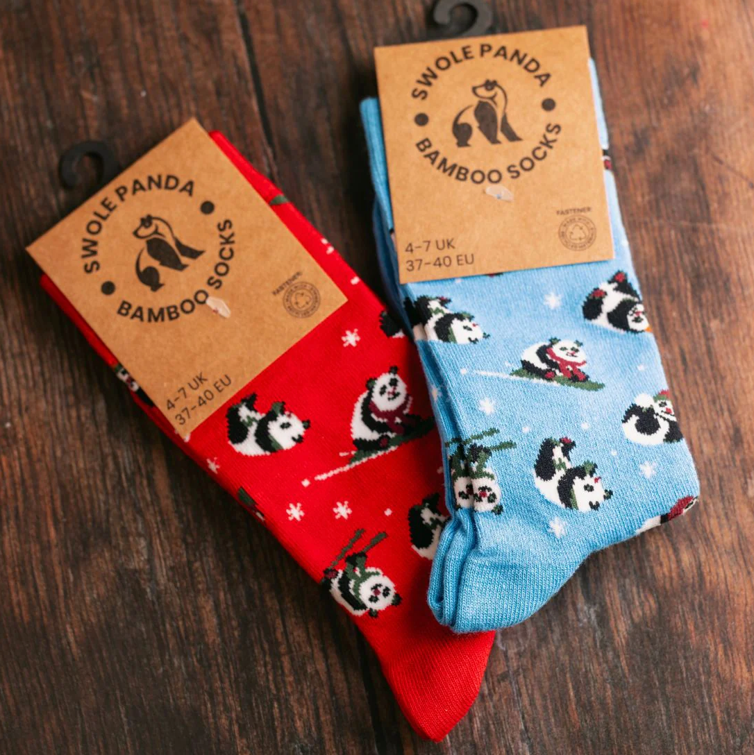 Swole Panda Blue Skiing Panda Bamboo Socks