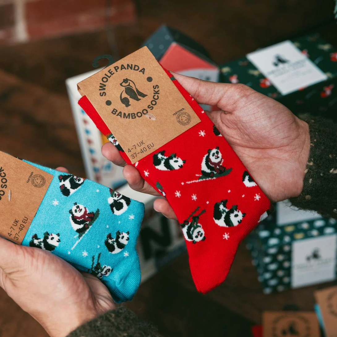 Swole Panda Blue Skiing Panda Bamboo Socks