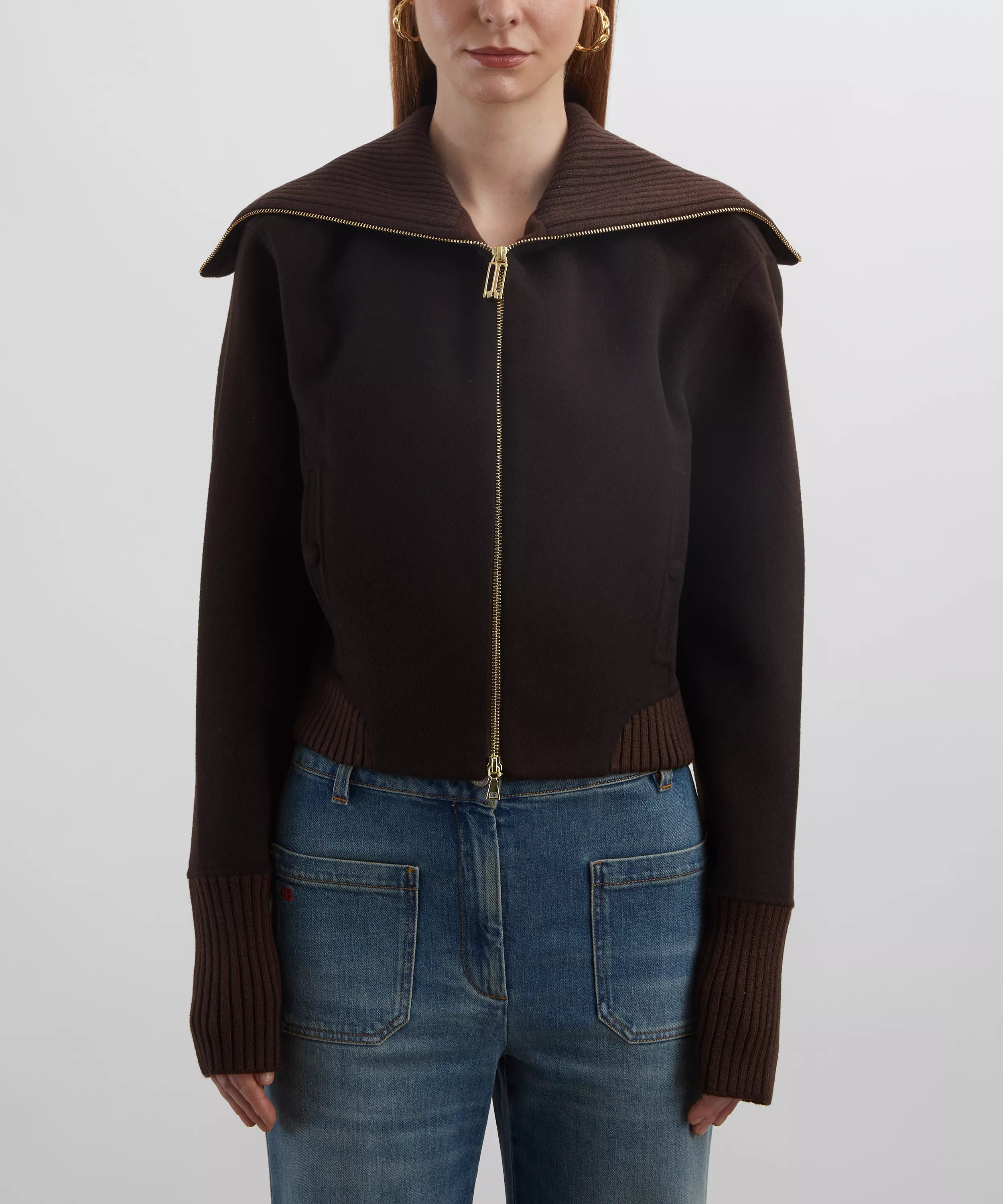 Victoria Beckham Dark Chocolate Double-Faced Bomber Jacket