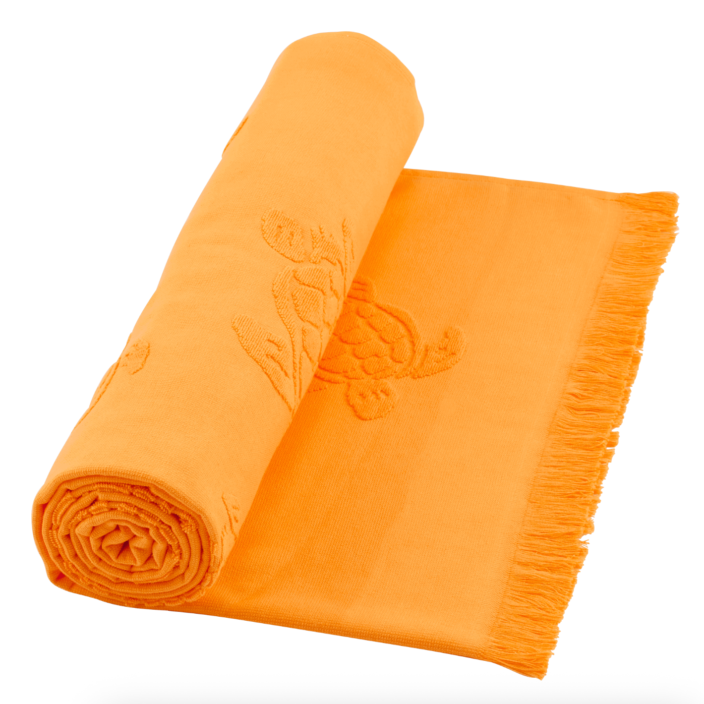 Vilebrequin Beach Towel In Organic Cotton Turtles Jacquard - Mango Orange