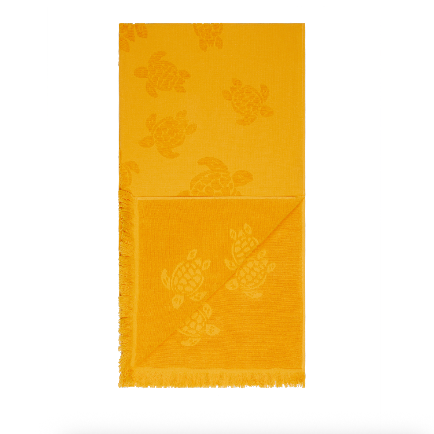 Vilebrequin Beach Towel In Organic Cotton Turtles Jacquard - Mango Orange