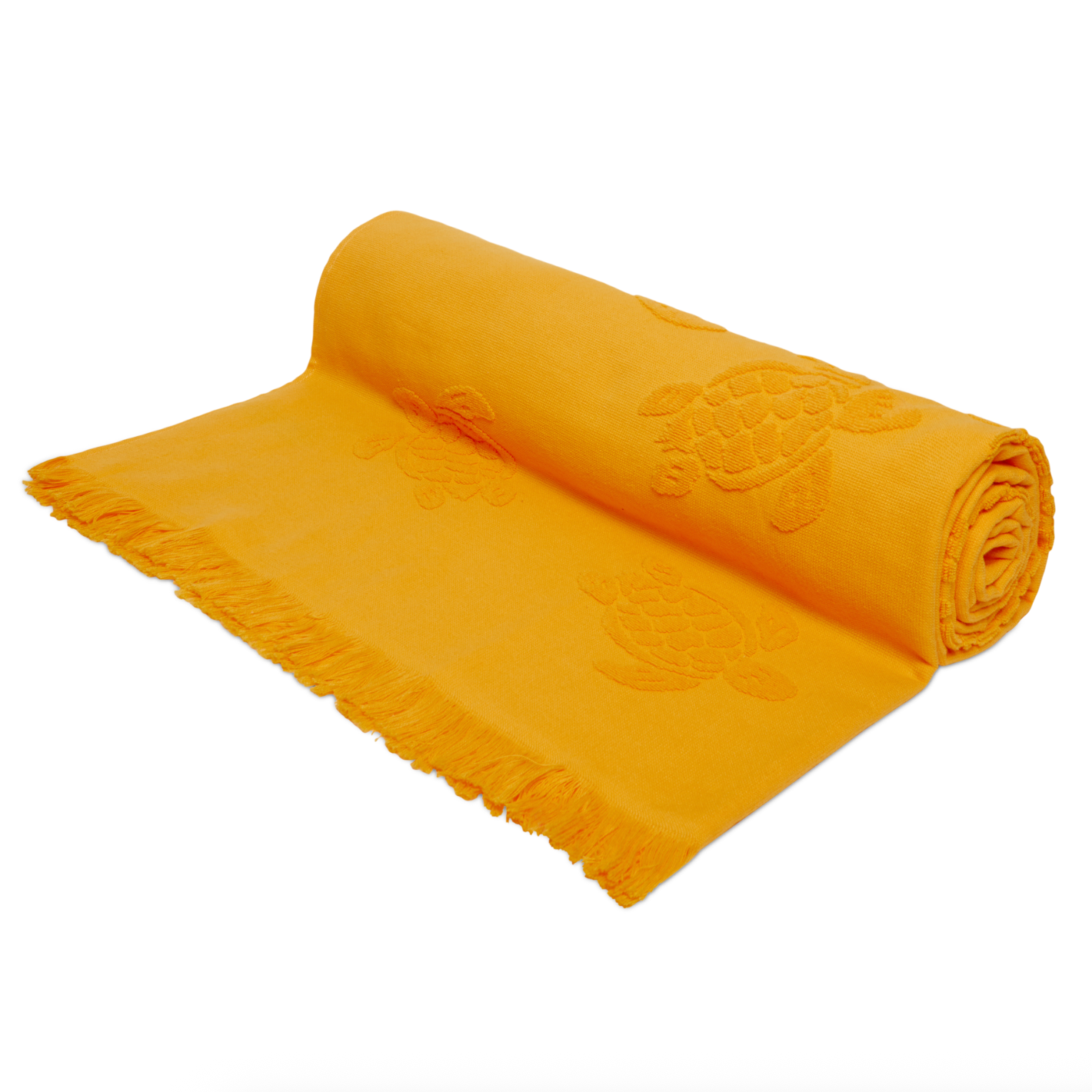 Vilebrequin Beach Towel In Organic Cotton Turtles Jacquard - Mango Orange