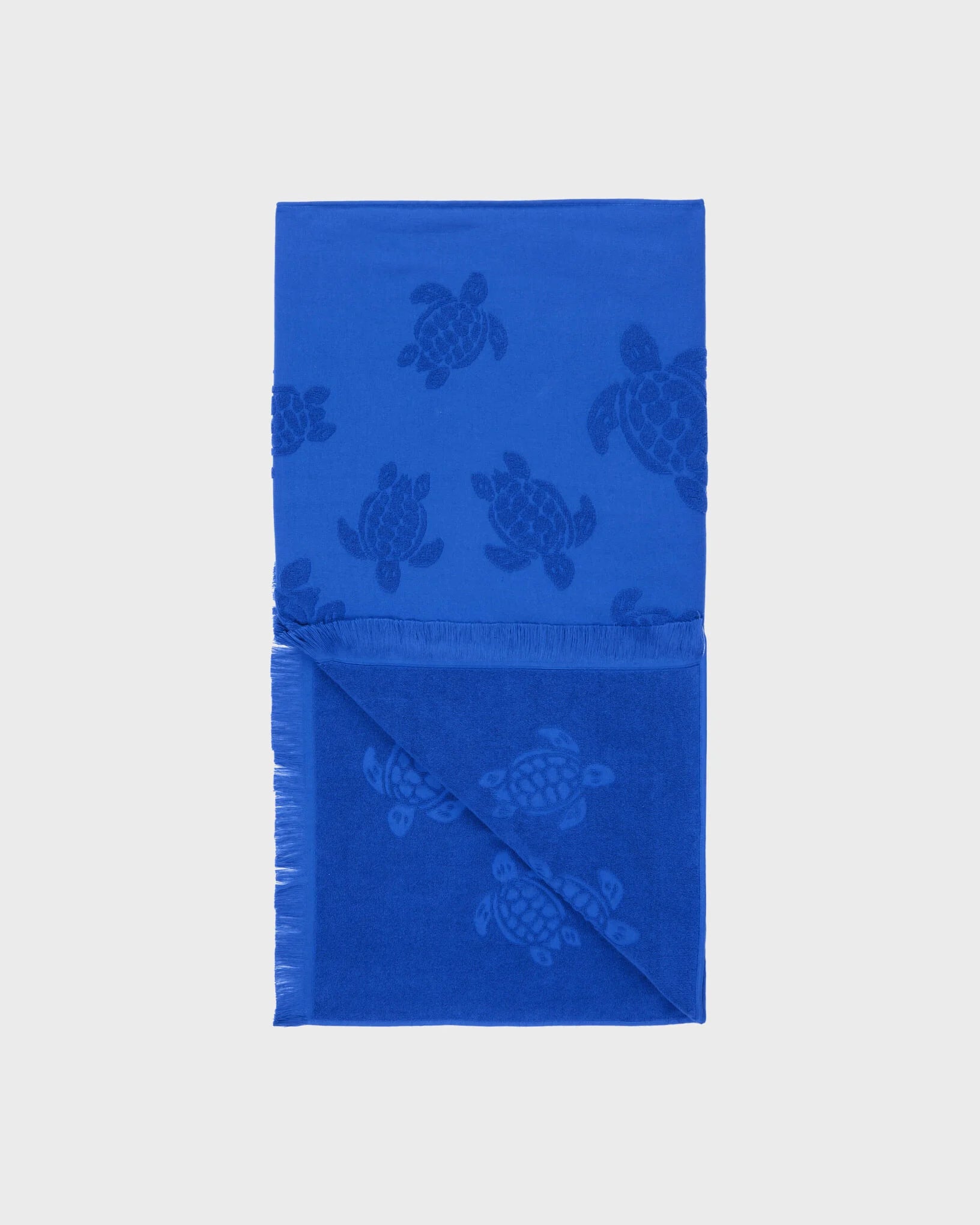 Vilebrequin Beach Towel In Organic Cotton Turtles Jacquard - Marrakech Blue
