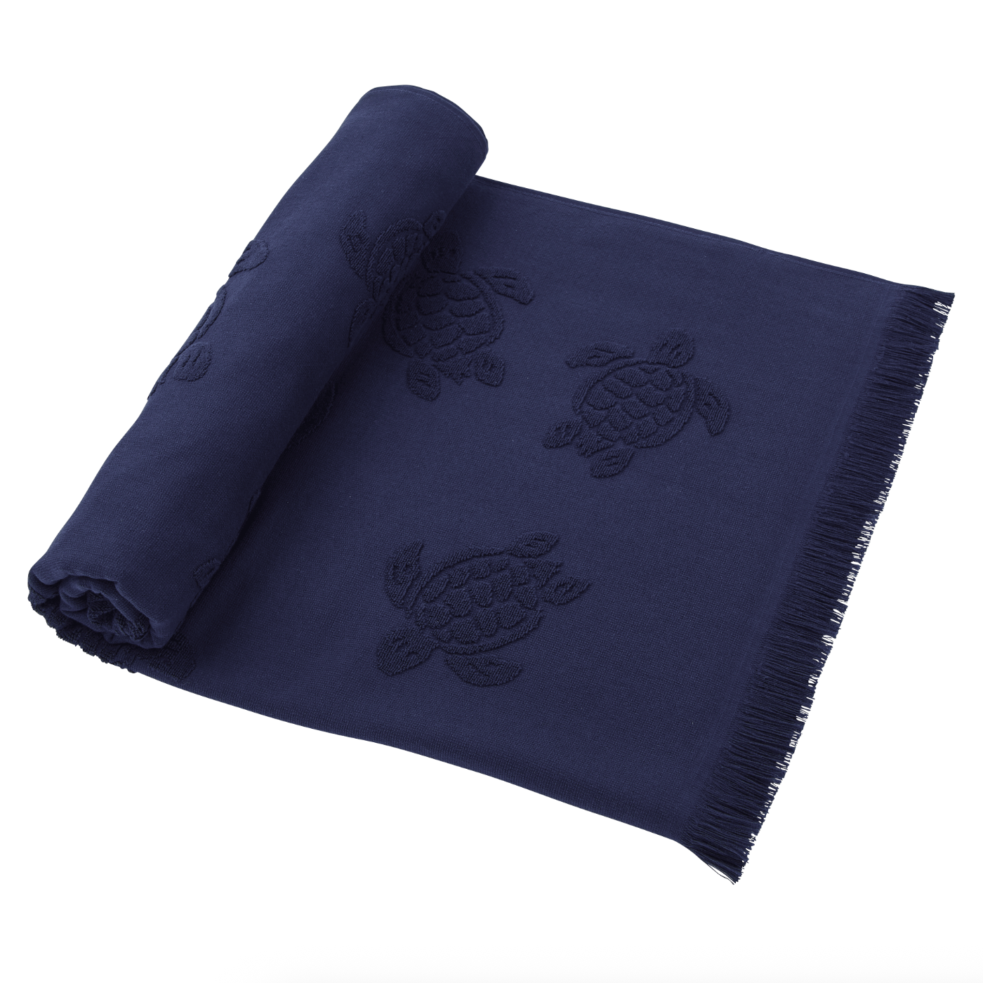 Vilebrequin Beach Towel In Organic Cotton Turtles Jacquard - Navy Blue