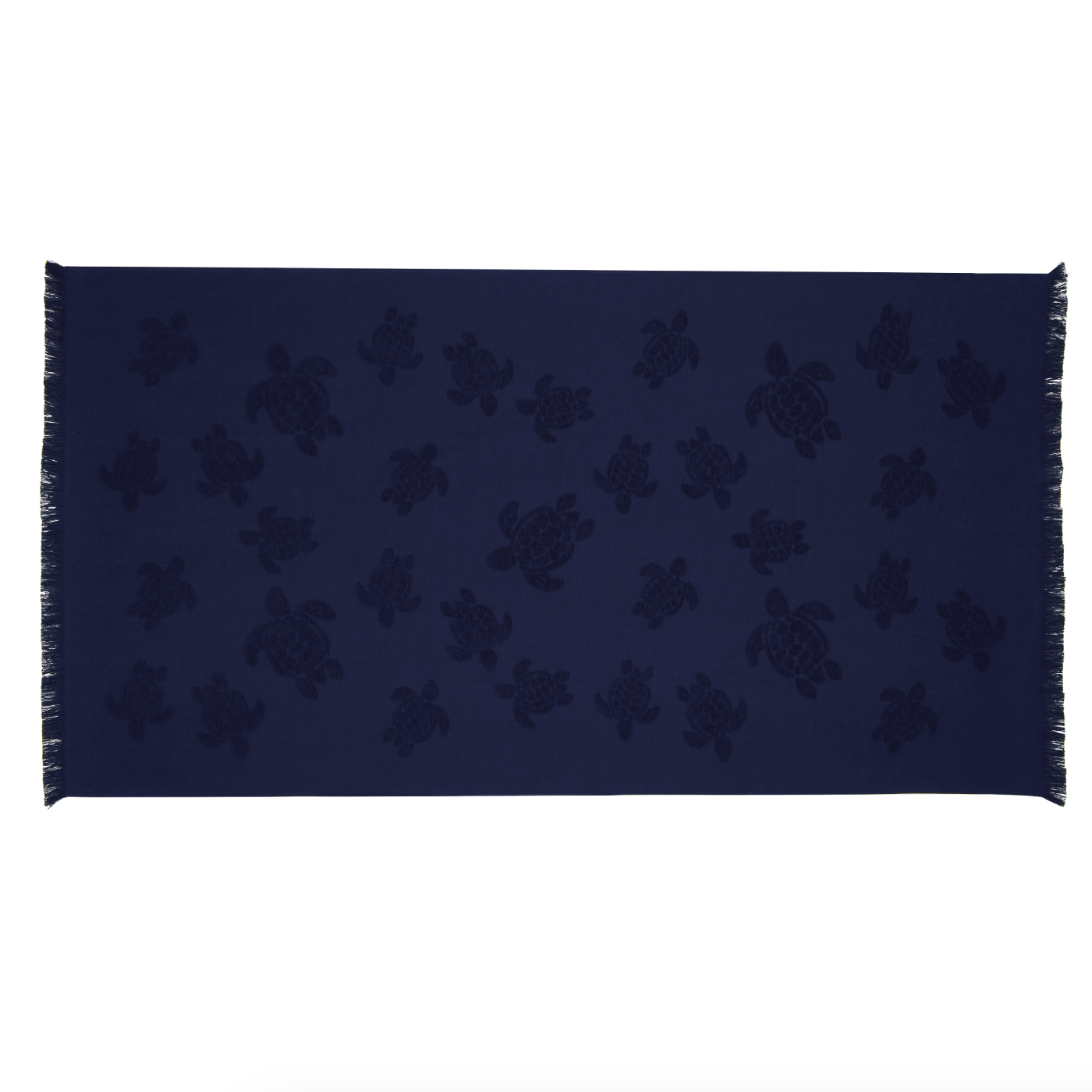 Vilebrequin Beach Towel In Organic Cotton Turtles Jacquard - Navy Blue