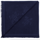 Vilebrequin Beach Towel In Organic Cotton Turtles Jacquard - Navy Blue