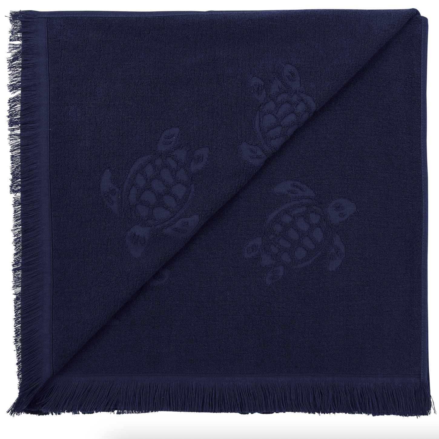 Vilebrequin Beach Towel In Organic Cotton Turtles Jacquard - Navy Blue