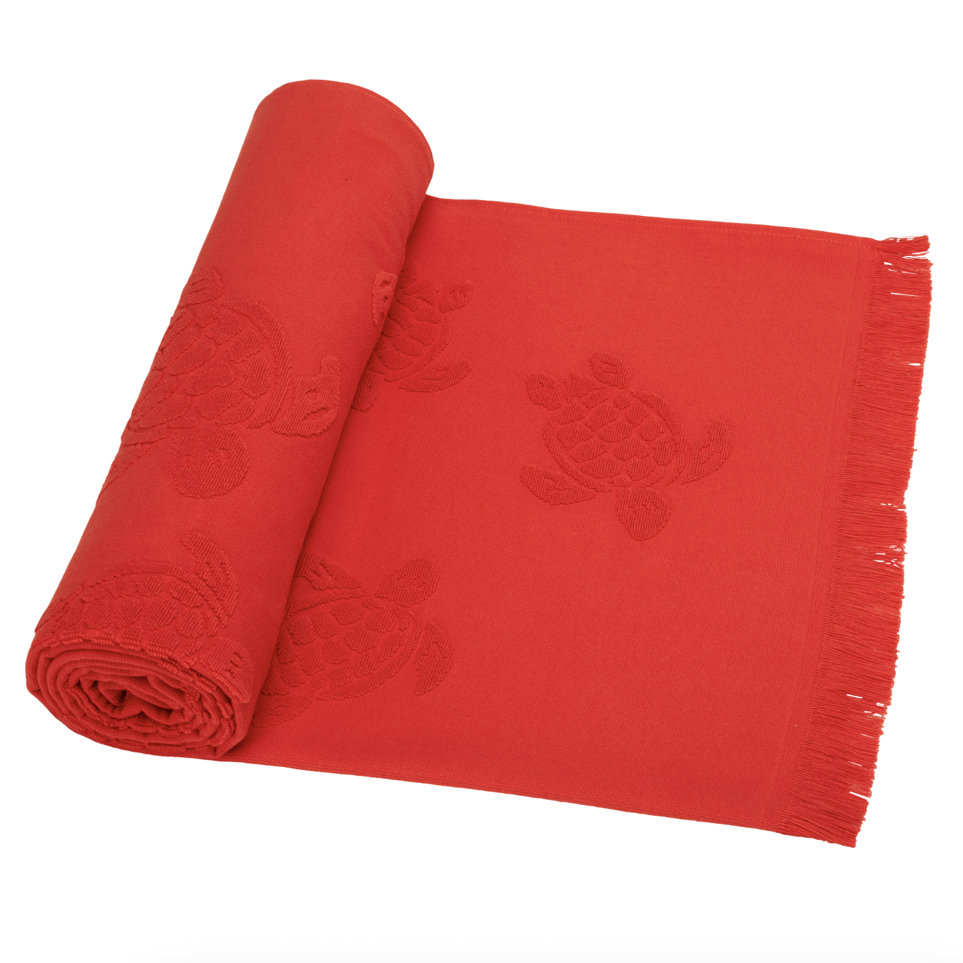 Vilebrequin Beach Towel In Organic Cotton Turtles Jacquard - Poppy Red