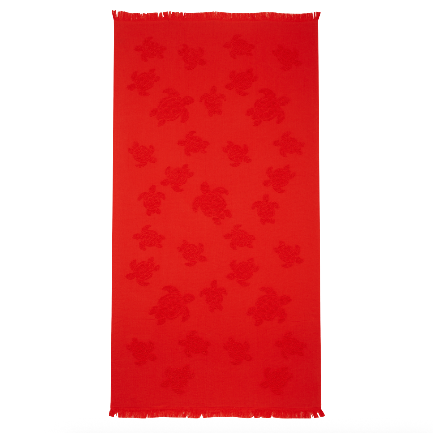 Vilebrequin Beach Towel In Organic Cotton Turtles Jacquard - Poppy Red