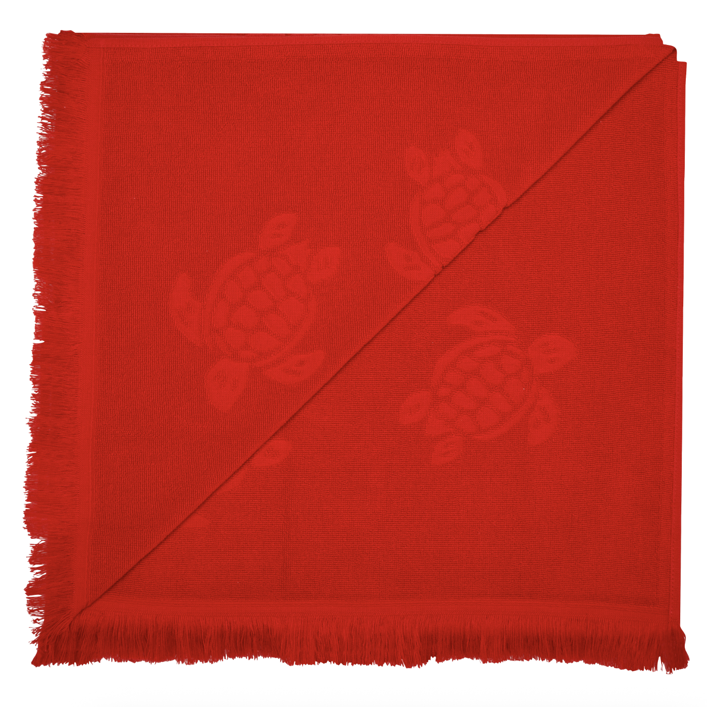 Vilebrequin Beach Towel In Organic Cotton Turtles Jacquard - Poppy Red