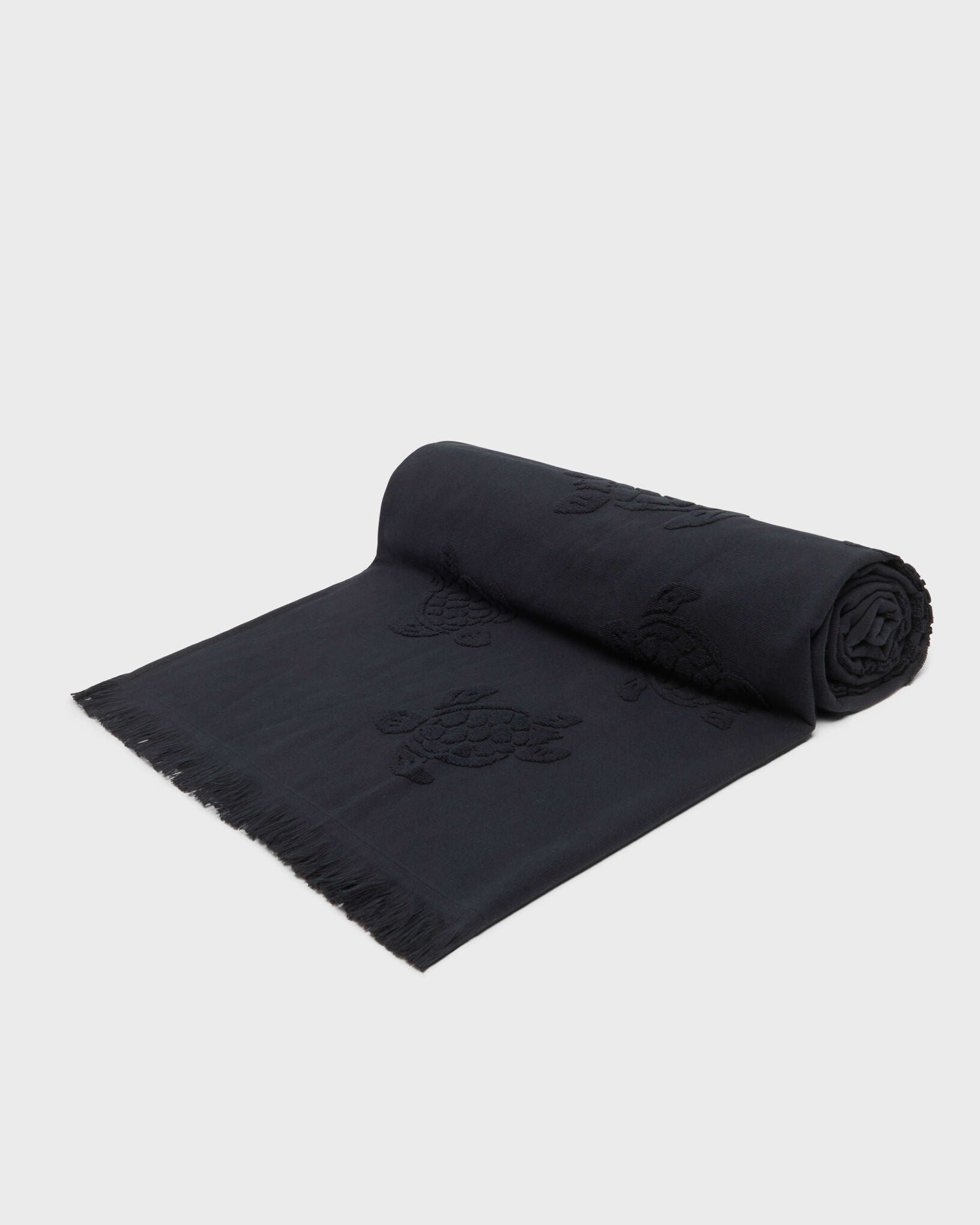 Vilebrequin Beach Towel In Organic Cotton Turtles Jacquard in Black