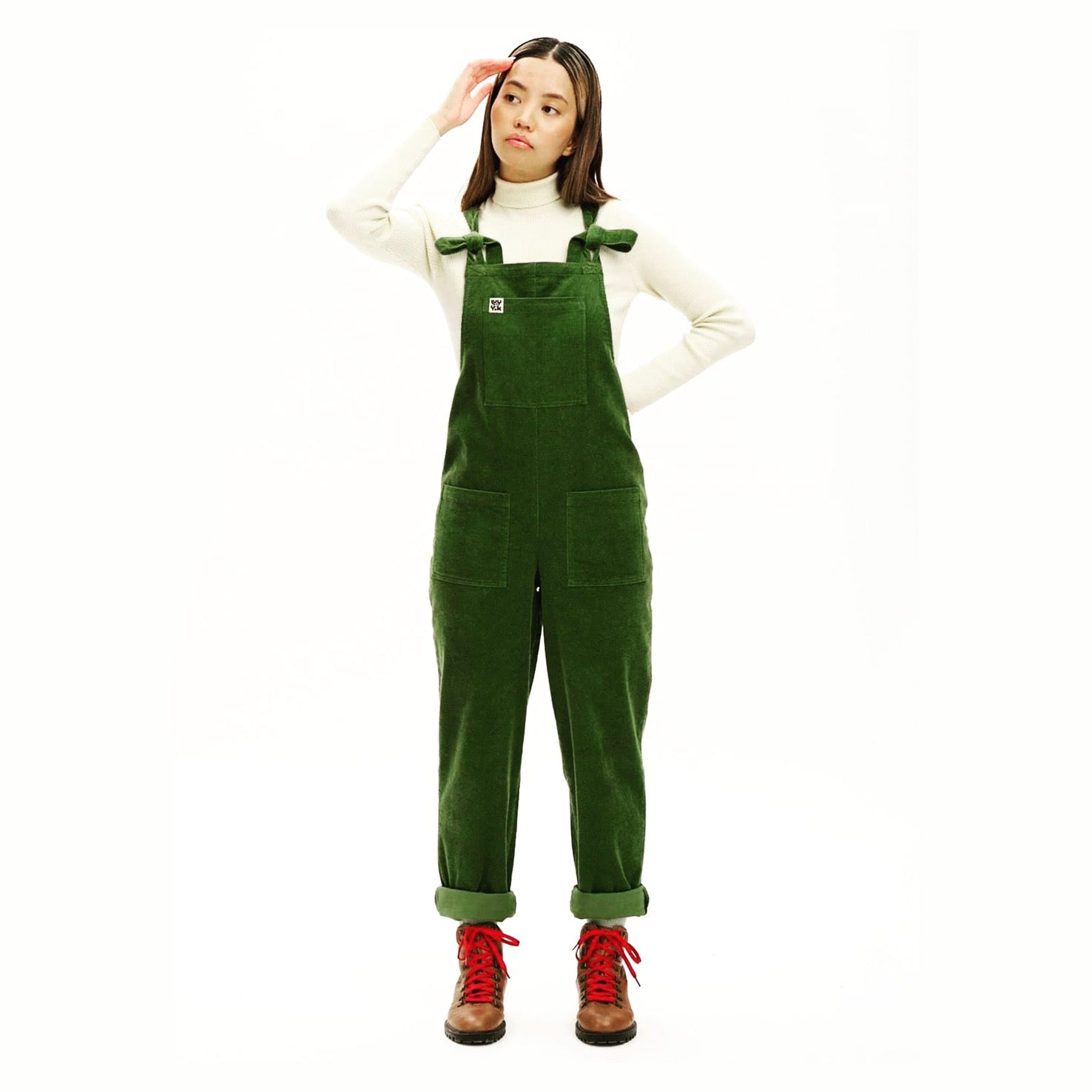 Lucy & Yak Organic Corduroy Dungarees in Artichoke Green