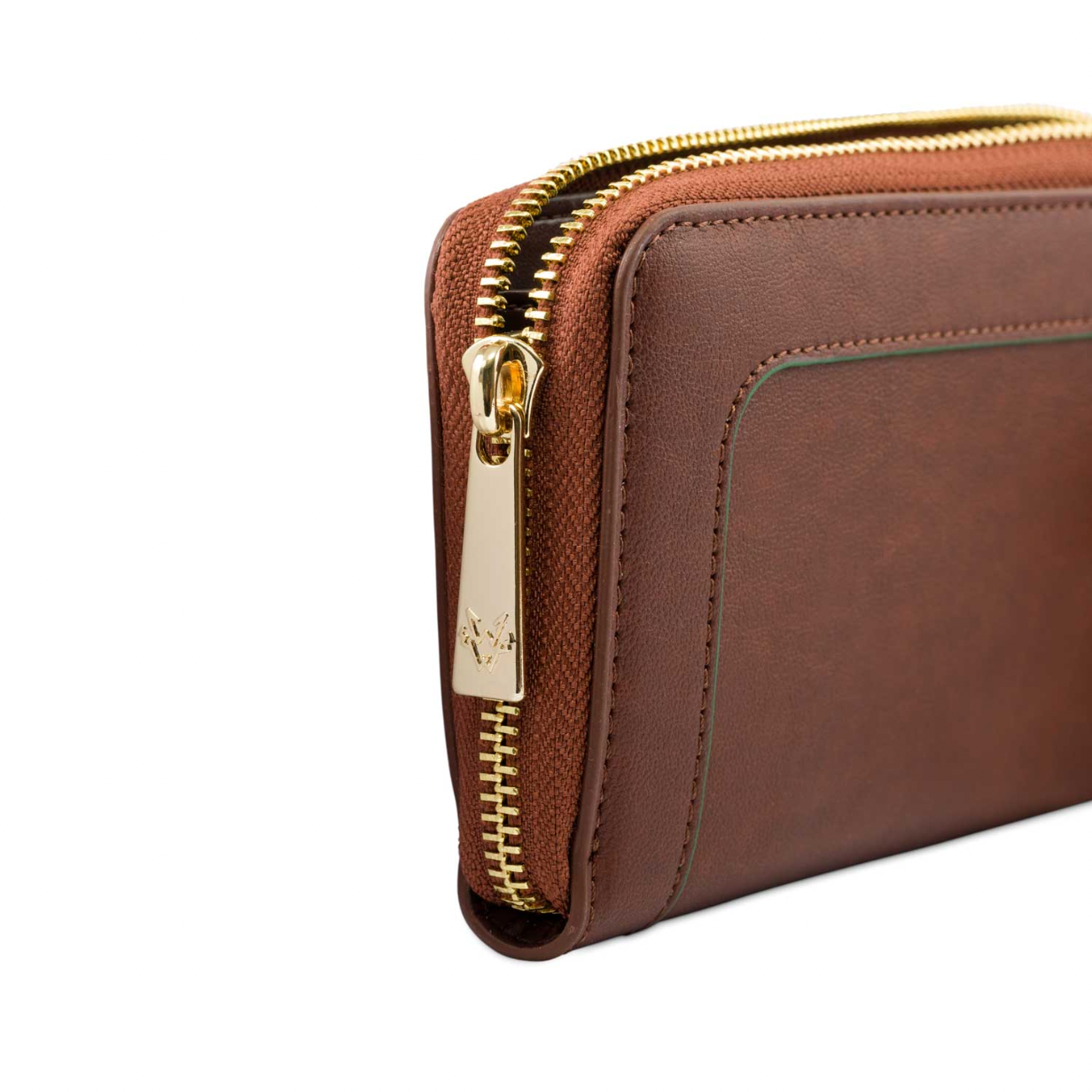 Watson & Wolfe Wilton Zipped Purse Wallet in Rust & Emerald