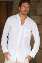 Aspiga Men's Linen Nehru Collar Shirt in White