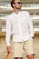 Aspiga Men's Linen Nehru Collar Shirt in White