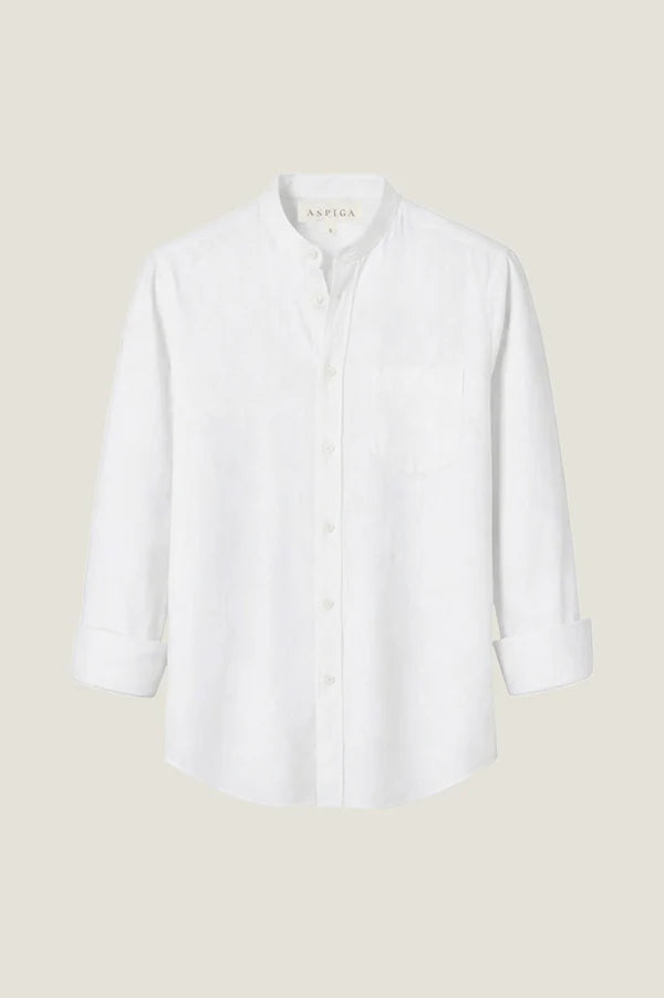 Aspiga Men's Linen Nehru Collar Shirt in White