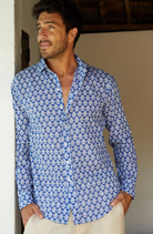 Aspiga Men's Organic Cotton Shirt Batik Pattern Blue/White