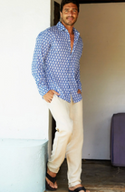 Aspiga Men's Organic Cotton Shirt Batik Pattern Blue/White