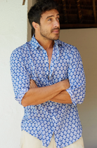 Aspiga Men's Organic Cotton Shirt Batik Pattern Blue/White