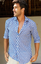Aspiga Men's Organic Cotton Shirt Batik Pattern Blue/White