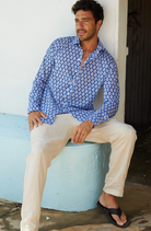 Aspiga Men's Organic Cotton Shirt Batik Pattern Blue/White