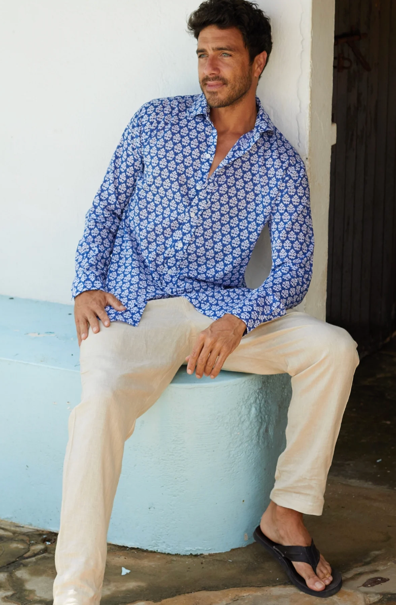 Aspiga Men's Organic Cotton Shirt Batik Pattern Blue/White
