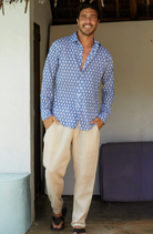Aspiga Men's Organic Cotton Shirt Batik Pattern Blue/White