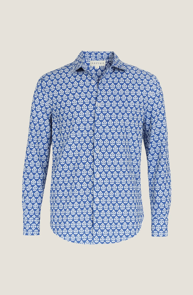 Aspiga Men's Organic Cotton Shirt Batik Pattern Blue/White